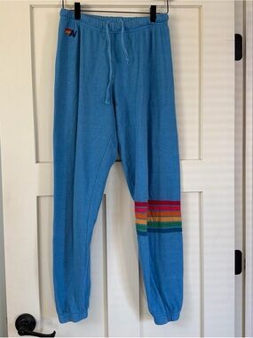 Aviator Nation Blue Drawstring Sweatpants with Subtle Rainbow Tag